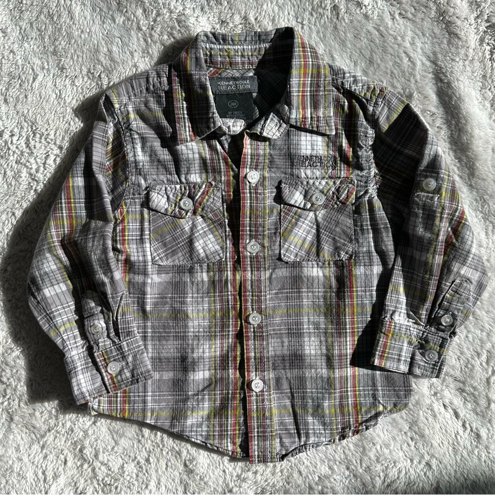 Kenneth Cole Reaction Button Down Shirt Plaid Design long-sleeved Kids 24 mon